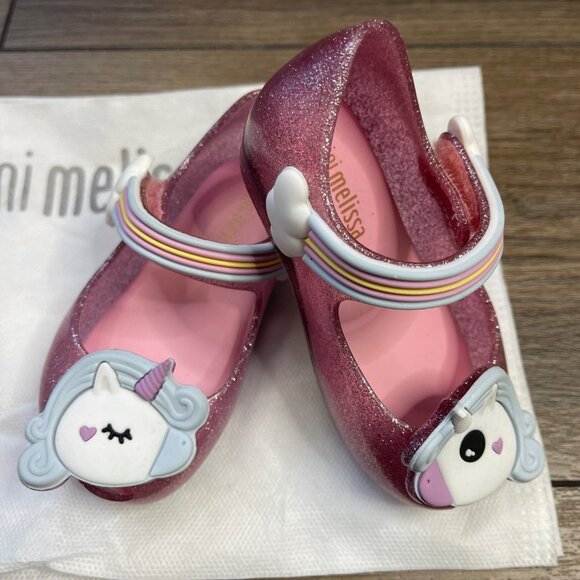Mini Melissa Mini Ultragirl Unicorn‎ Mary Janes Baby Girls 5 Pink Sparkling NEW - Picture 1 of 8